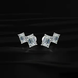 Double <b>Emerald</b> Cut Lab Grown Diamond Stud <b>Earrings</b> Simple & Classic Design Diamond <b>Earrings</b> Fine Ear Diamond Jewelry for Sale - Product Image 1