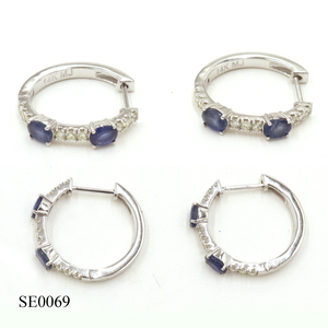 Boucles d'oreilles saphir (ovale) 14KW 0,97 CT, diamant blanc (rond) 0,27 CT - Product Image 3