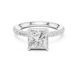 Anillo de compromiso con un diamante de laboratorio de corte princesa de 1.5 quilates, oro sólido de 18 quilates, halo oculto, banda unisex de lujo. - Product Image 3