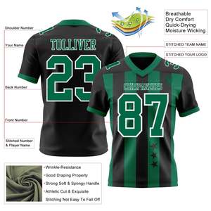 Camiseta de Fútbol Personalizada con Rayas Verdes y Negras, Cuello en V, Manga Corta, Absorbe la Humedad, 100% Poliéster, para Hombre Adulto, Nombre y Número del Equipo - Product Image 2