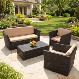 Modern PE Rattan Waterproof Outdoor <b>Sofa</b> <b>Set</b> Coffee Table Hotel Park Garden Furniture for Villa Poolside Backyard Balcony Luxury - Product Image 2