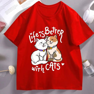 Pattern Life Is Better with Cats Graphic <b>T</b> <b>Shirts</b> <b>Funny</b> Valentine's Day Short Sleeve Round Neck <b>T</b>-<b>shirts</b> Streetwear Loose Tops - Product Image 4