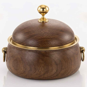 Plat de service en bois de luxe, durable et écologique, chauffe-plat à motif géométrique doré, compatible gaz et induction, pour four - Product Image 1
