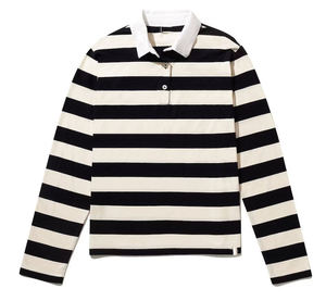 Men's Long Sleeve <b>Striped</b> Polo <b>Shirt</b> Knitted Casual Regular Fit <b>White</b> <b>and</b> <b>Green</b> Patterned Top - Product Image 2