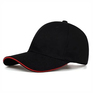 Unisex 6-Panel Cotton Baseball <b>Cap</b> Black with Red Trim Casual Adjustable Hat for Adults Spring Summer Streetwear <b>Snapback</b> <b>Cap</b> - Product Image 3