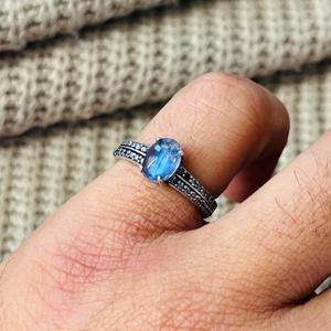 <b>Blue</b> Chalcedony Solitaire Brass <b>Ring</b> Silver Plated Accent Statement Womens <b>Ring</b> For Wholesale - Product Image 6