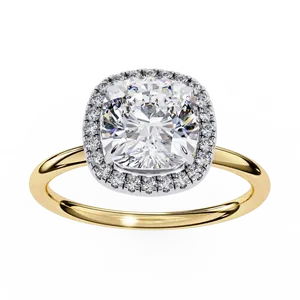 Bague halo en or massif 10K 14K 18K avec diamant radiant de laboratoire 2.00 CTW couleur EF et accent pavé 0.16 CTW, idéale pour fiançailles, demande en mariage ou comme cadeau. - Product Image 2