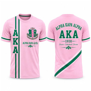Camisetas Alpha AKA, Camiseta Rosa de Manga Corta con Ribete Verde y Diseño de Escudo, Ropa Casual para Hombre - Product Image 1