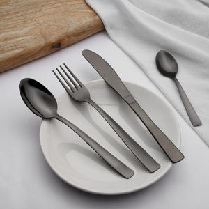 Juego de Cubiertos de acero inoxidable brillante de grado 202/304, cubiertos de Monica PVD negro, cuchara brillante para boda en casa, tenedor, cuchillo, cuchara para bebé - Product Image 1