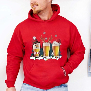 Christmas Beer Glasses Hoodie Men's <b>Black</b> Cotton Printed Winter Casual <b>Sweatshirt</b> with Snowman Reindeer Design Front Logo - Product Image 4