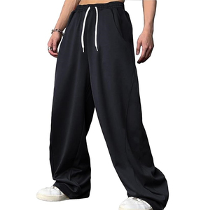Pantalon de jogging streetwear noir uni personnalisé pour homme et unisexe, coupe ample et décontractée, taille élastique avec cordon de serrage, haute qualité - Product Image 1
