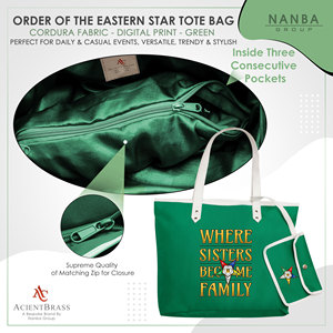 Sacs fourre-tout maçonniques OES Sisters Become Family Order Eastern Star, imperméables, avec fermeture éclair, broderie verte, motif étoile orientale - Product Image 5