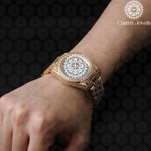 Charm_Jewells Luxury Gold Men's <b>Watch</b> 42mm Round Dial Sapphire Crystal Analog Quartz Folding Clasp Fashion Jewelry - Product Image 1