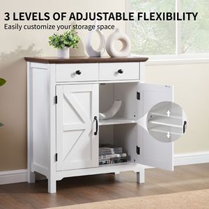 Rustic White Honey Brown Farmhouse Buffet Cabinet Adjustable Drawer <b>Sideboard</b> with Barn Door Accent <b>Storage</b> <b>Sideboard</b> - Product Image 5