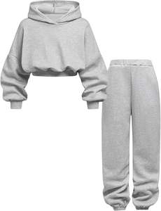 Survêtements de sport personnalisés respirants à carreaux 2-en-1 pour femmes, ensembles de jogging à capuche épais pour couples, en polyester/coton - Product Image 4