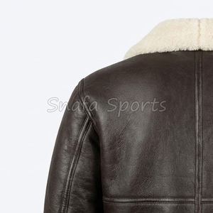 Men Solid Color Genuine Sheepskin Sherpa Shearling <b>Jacket</b> Faux <b>Fur</b> <b>Lined</b> Winter Bomber Leather <b>Jackets</b> - Product Image 6