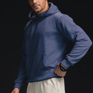 Sudadera con Capucha Azul para Hombre, Talla Grande, 100% Algodón, Felpa Francesa, Color Sólido Informal, para Otoño, con Bolsillo Delantero, Impresión Digital - Product Image 3