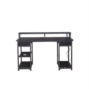 Scrivania per Computer in Truciolato Effetto Legno Nero con Tessuto Non Tessuto, 2 Prese di Corrente, 140x50x86cm, Ripiano Multistrato e Cassetto - Product Image 3