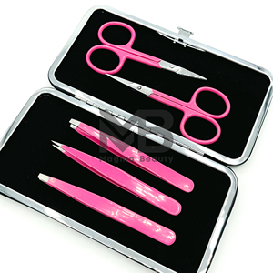 Juego de pinzas para cejas de color rosa con tijeras, punta puntiaguda de acero inoxidable, estilo moderno, duradero para el cuidado de las cejas - Product Image 6