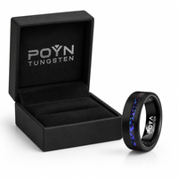 Bague de mariage pour homme en carbure de tungstène noir de 8 mm avec incrustation de pierre bleue éclatante et de sable noir, ajustement confortable, vente en gros