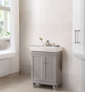 Meuble-lavabo de salle de bain en bois massif et contreplaqué, style ferme, à poser au sol, largeur 24 pouces, tiroirs à fermeture douce, durable - Product Image 2