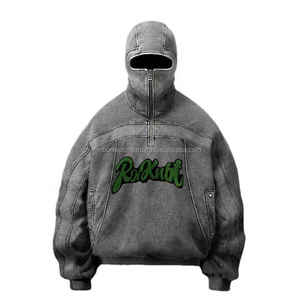 Nueva llegada 100% algodón de lana gruesa nueva moda Casual Chenille bordado ácido lavado personalizado cara completa Zipp up Sudadera con capucha - Product Image 6