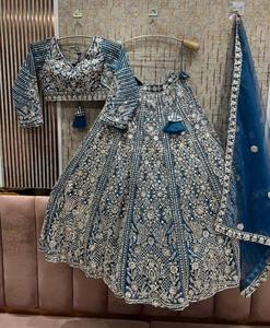 LAHENGA CHOLI DUPATTA VINTAGE PARA BODA, FIESTA DE DIWALI, LONGITUD REGULAR, SECADO RÁPIDO, SUAVE, MALLA DE MARIPOSA, BORDADO, RECICLADO - Product Image 6