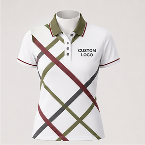 เสื้อโปโลผู้หญิงสีขาว-เบอร์กันดี ลายเส้นไขว้ แห้งเร็ว ระบายอากาศดี แขนสั้น สำหรับเล่นกอล์ฟ รุ่น WPS-0899 - Product Image 2