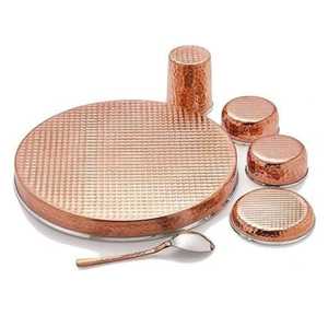 Ensemble de thali en cuivre et acier inoxydable écologique, incrustation dorée, design moderne, style américain, pour 7 à 9 personnes, compatible lave-vaisselle - Product Image 4