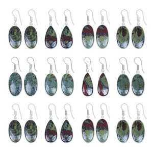 Boucles d'oreilles vintage pour femme en argent avec breloques, pierres précieuses Jaspe Sang de Dragon Vert, mignonnes, pour fête, cadeau alternatif, anniversaires - Product Image 1