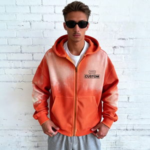 Sudadera con capucha para hombre, informal, estilo urbano, con cremallera, oversize, con bolsillos, personalizable, con estampado tie-dye naranja y blanco, de canalé, venta al por mayor de fábrica - Product Image 3