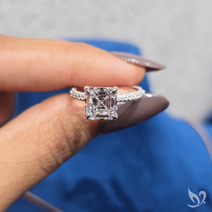 3CT Asscher Cut Lab Grown Diamond Ring Three Row Pave Band Large <b>Step</b> Cut Center Vintage Geometric Design 10K White Gold - Product Image 5