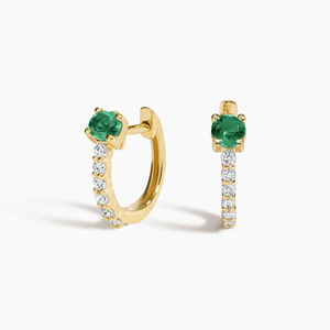 Yellow Gold <b>Emerald</b> Diamond Huggie Earrings Round Brilliant Cut Women's Classic Everyday Wear Jewelry - Product Image 4