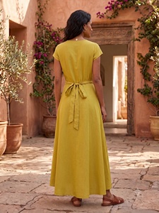 Robe midi asymétrique à col en V et manches courtes, coupe trapèze, en viscose tissée et rayonne, taille naturelle, style bohème, pour l'été et les vacances, tenue décontractée - Product Image 5