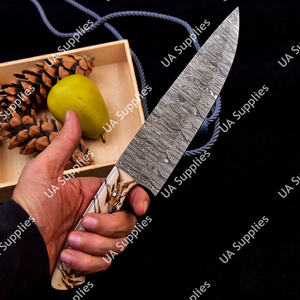 มีดทำมือจากเหล็กดามัสกัส ใบมีดคมกริบแบบฟูลแทงค์ ด้ามจับลายโคนต้นสน สำหรับเชฟครัว จับถนัดมือ ดีไซน์โดดเด่น - Product Image 5
