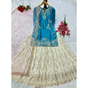 Designer <b>Traditional</b> <b>Chinese</b> <b>Clothing</b>-Embroidered Party Wear Top-Bottom and Dupatta - Product Image 2