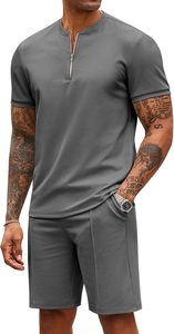 T-shirt et short d'été pour homme, respirant, uni, décontracté, en tissu tricoté imprimé numériquement, 100% polyester, léger, 220g, pour la gym et la course à pied - Product Image 2
