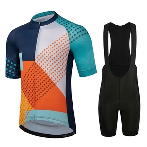 Conjunto de Jersey de Ciclismo con Estampado Geométrico Colorido, Jersey de Manga Larga y Culotte Negro para Mujer, Secado Rápido, 100% Poliéster - Product Image 1