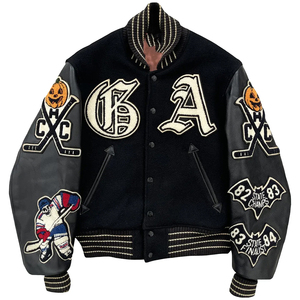 Chaqueta de invierno universitaria para hombres y mujeres estilo High Street con logotipo frontal de cuello alto para jugadores de béisbol Top chaquetas para hombres - Product Image 1