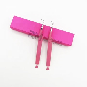 RMI Professional Hot Selling Eco-Friendly Durable Pink Stainless Steel Eyelash Tweezers Heart Design Plain Grip Lash Extension - Product Image 1