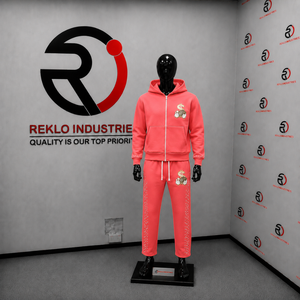 Conjunto Deportivo Personalizado Color Rosa Coral para Hombre, Sudadera con Cremallera Completa, Pantalones Deportivos de Pierna Ancha, Logotipo Gráfico, Ropa Deportiva Casual, Venta al Por Mayor - Product Image 3