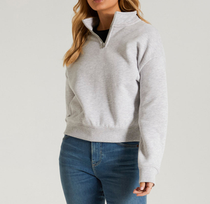 Sweat-shirt à capuche pour femme, 100% coton, coupe oversize, imprimé uni, épaules tombantes, fermeture éclair partielle, prix de gros - Product Image 6