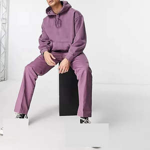 Ensemble de survêtement pour homme en polaire polyester, couleur unie violet, avec sweat à capuche et pantalon droit, coupe classique, vêtements de sport décontractés pour l'hiver - Product Image 4