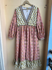 Robe longue maxi en coton à imprimé floral, tenue décontractée traditionnelle, col en V, manches longues, motif floral, robe longue maxi à prix d'usine - Product Image 4