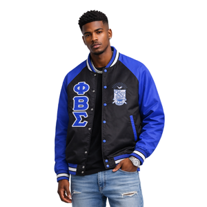 Chaqueta Bomber Negra Phi Beta Sigma con Forro Personalizado, Ropa de Fraternidad Griega con Diseño Clásico, Comodidad Premium y Ajuste Elegante - Product Image 1
