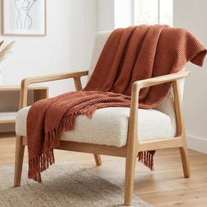 Soft Woven Cotton <b>Waffle</b> <b>Blanket</b> 50x60 Inch Neutral Decorative Accent for Farmhouse Sofa Chair and Bedroom Styling - Product Image 6
