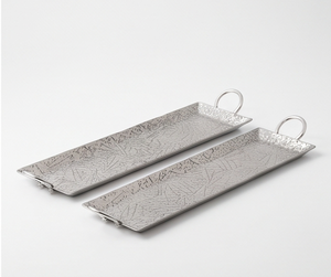 Plateau en argent texturé de style minimaliste contemporain, objet sculptural d'art, ensemble de vaisselle pour la cuisine et la salle à manger - Product Image 1