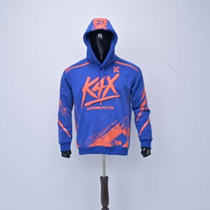 Sweat-shirt à capuche KEX pour homme de haute qualité, imprimé bleu et orange, style streetwear, coupe classique, avec poches, pour l'automne - Product Image 1