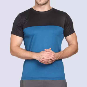 เสื้อยืดคอกลมแขนสั้นผู้ชาย ทรงเข้ารูป แห้งเร็ว สปอร์ต สีน้ำเงิน-ดำ ผ้าถัก โพลีเอสเตอร์ 100% - Product Image 2