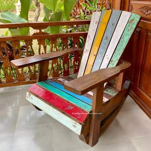 Silla mecedora artesanal hecha de madera de barco recuperada, multicolor original, muebles vintage para interiores y exteriores - Product Image 3